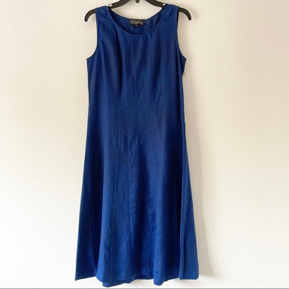 100% Linen Midi Blue Sleeveless Dress Size Petite Med - Picture 1 of 11
